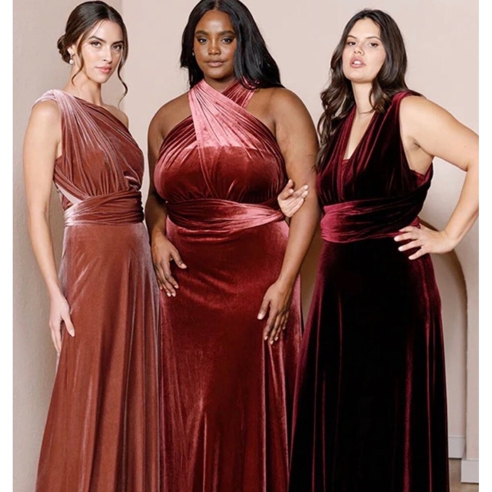Revelry Micah Convertible Velvet Dress Terracotta Maxi Bridesmaid Gown Small